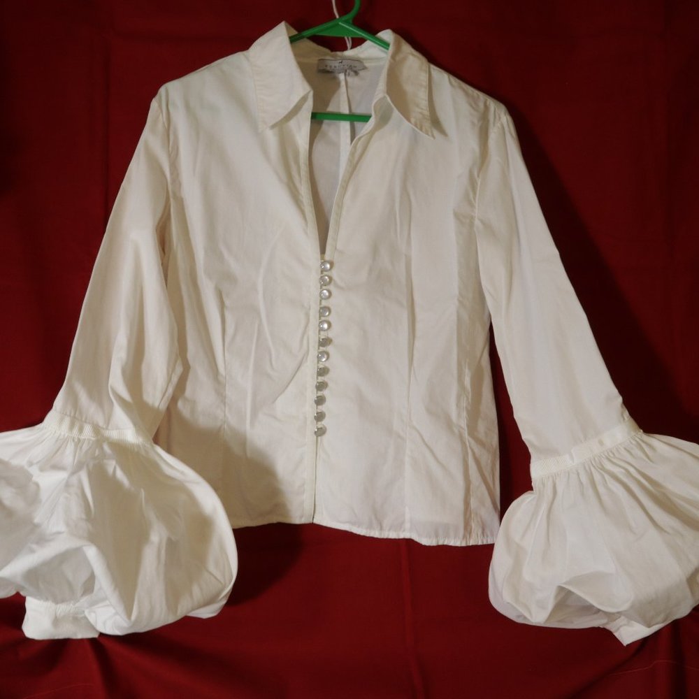 PERUVIAN CONNECTION WHITE PIMA COTTON LANTERN SLEEVE BLOUSE SIZE 12
